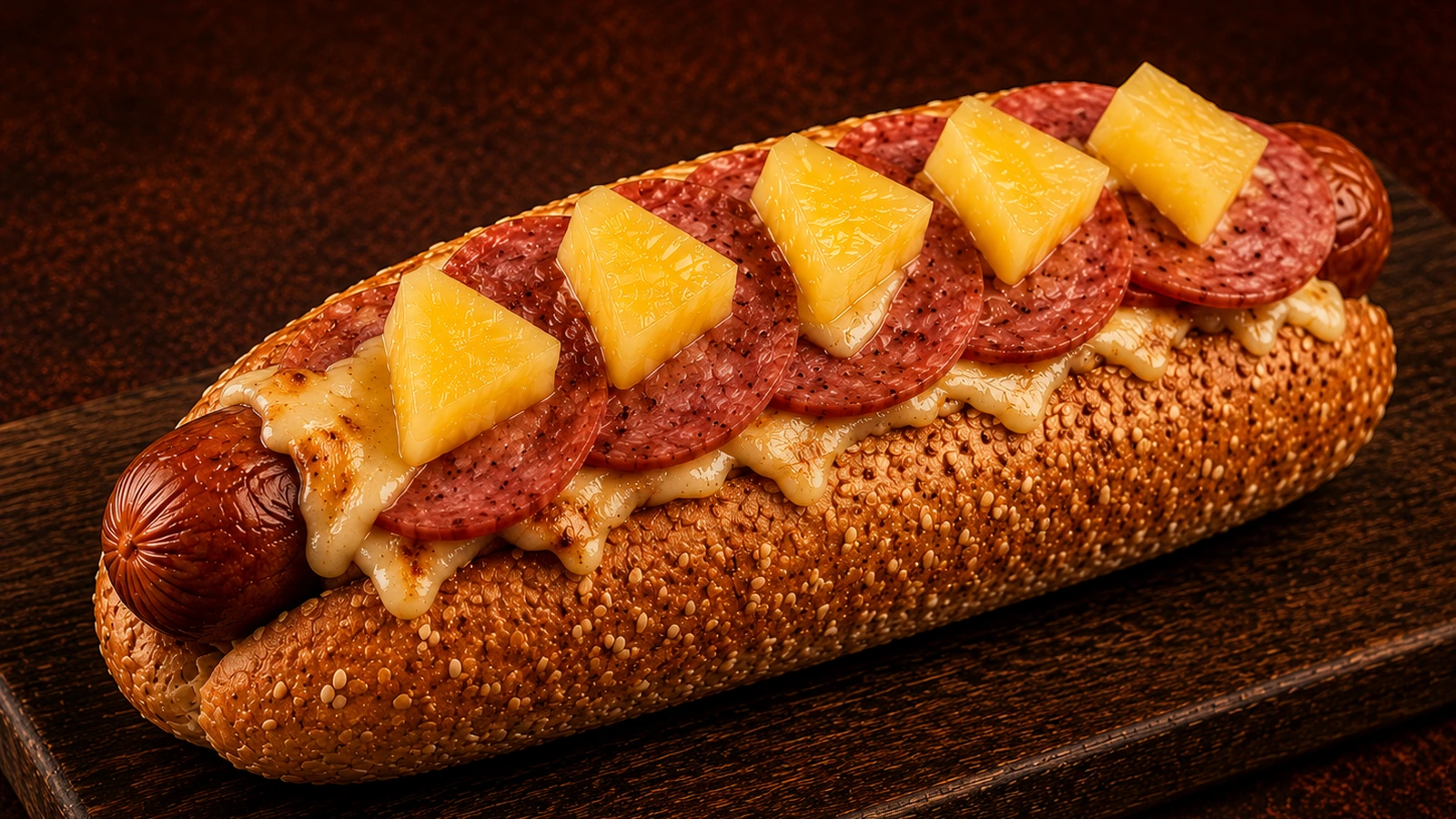 Hot dog jumbo hawaiano de Los Primos